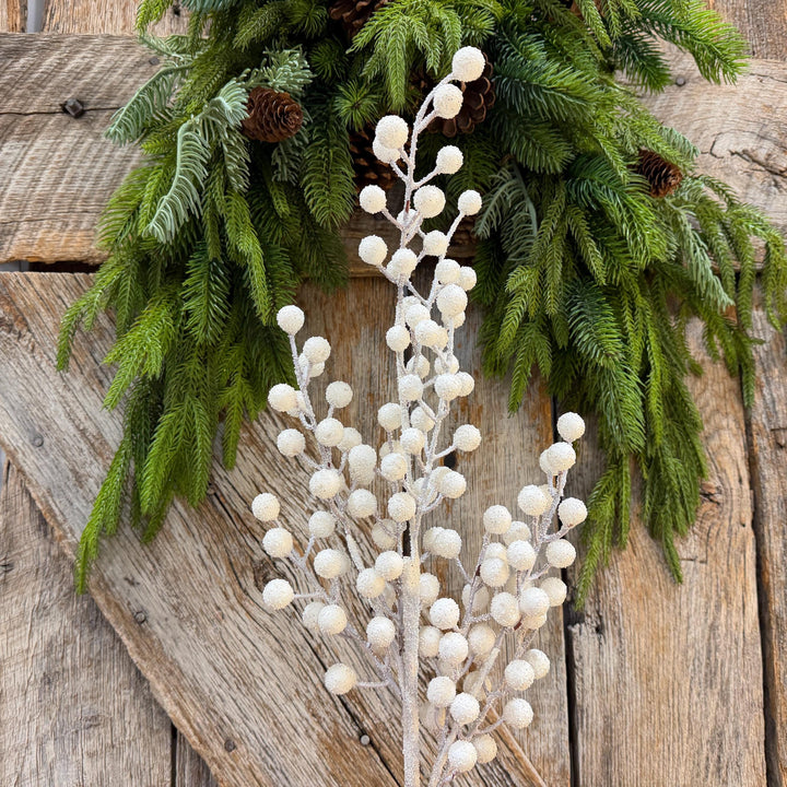 31" White Berry Spray, Snowy Christmas Tree Decor, Winter Wreath Supply, Holiday Accent