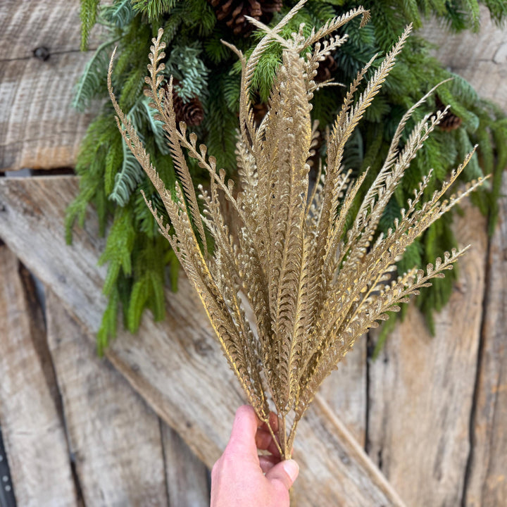 22" Gold Metallic Beaded Grass Bush, Christmas Greenery, Holiday Wreath Filler, Tree Spray