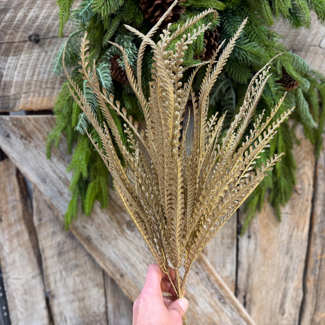 22" Gold Metallic Beaded Grass Bush, Christmas Greenery, Holiday Wreath Filler, Tree Spray