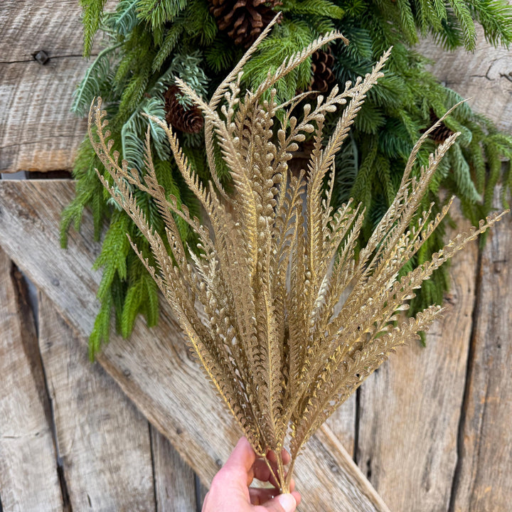 22" Gold Metallic Beaded Grass Bush, Christmas Greenery, Holiday Wreath Filler, Tree Spray