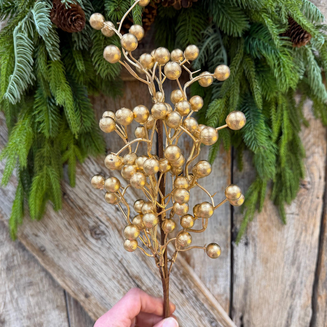 18" Gold Berry Spray, Gold Christmas Pick, Holiday Wreath Filler