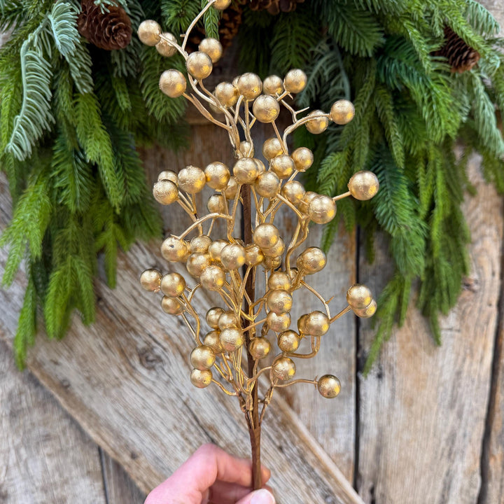 18" Gold Berry Spray, Gold Christmas Pick, Holiday Wreath Filler