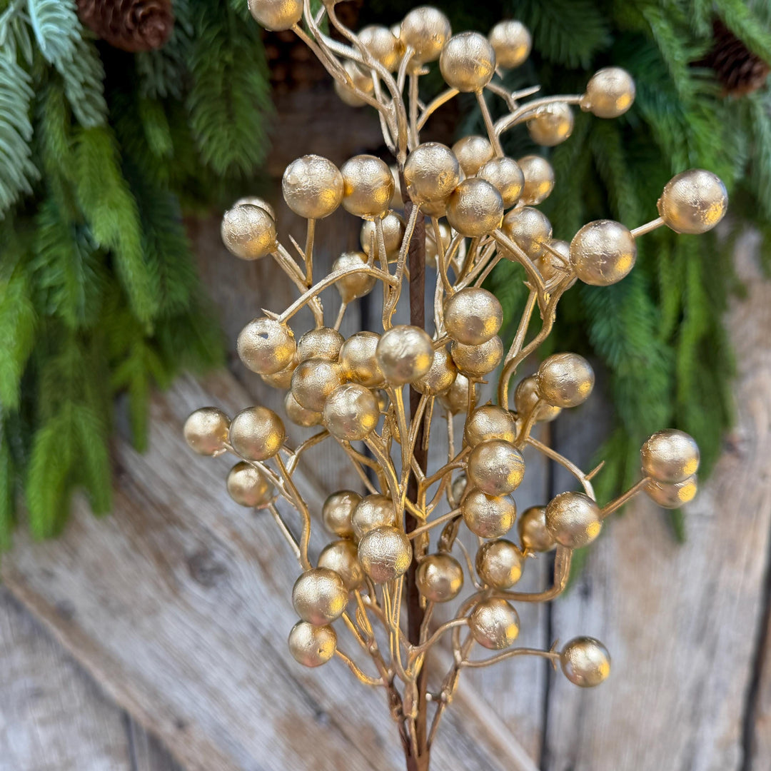 18" Gold Berry Spray, Gold Christmas Pick, Holiday Wreath Filler