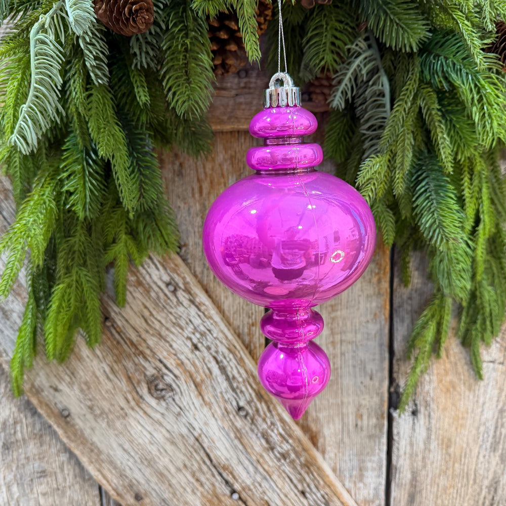 9" Hot Pink Finial Ornament, Pearlescent Christmas Tree Decoration