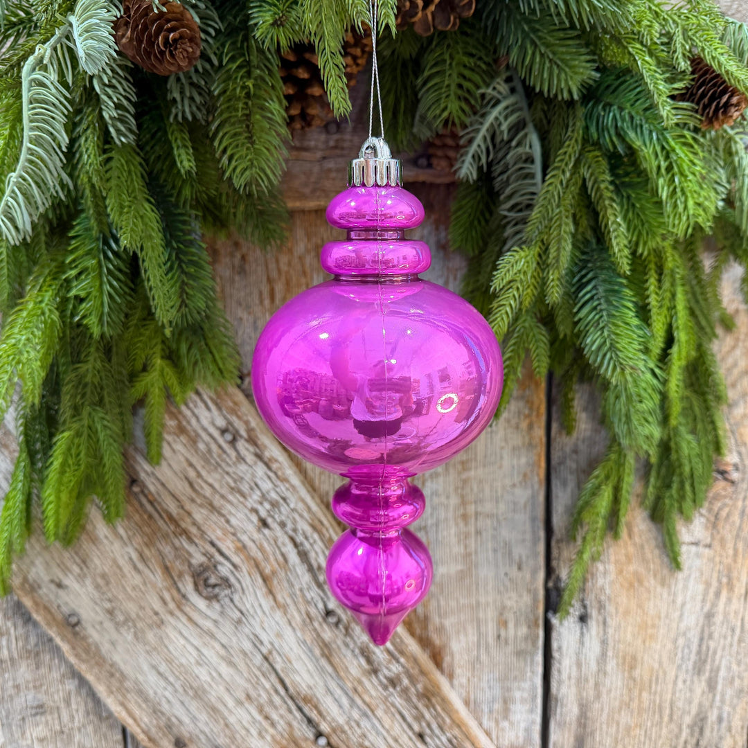 9" Hot Pink Finial Ornament, Pearlescent Christmas Tree Decoration