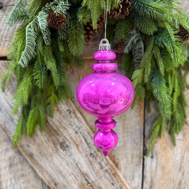 9" Hot Pink Finial Ornament, Pearlescent Christmas Tree Decoration