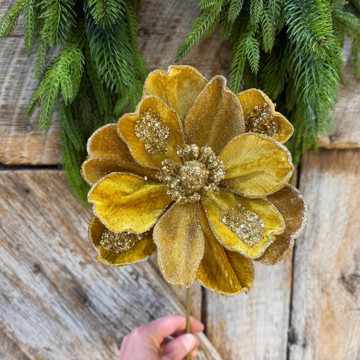 20" Gold Magnolia, Christmas Magnolia, Faux Magnolia Stem, Glitz Magnolia, Gold Christmas Floral, Christmas Tree Floral