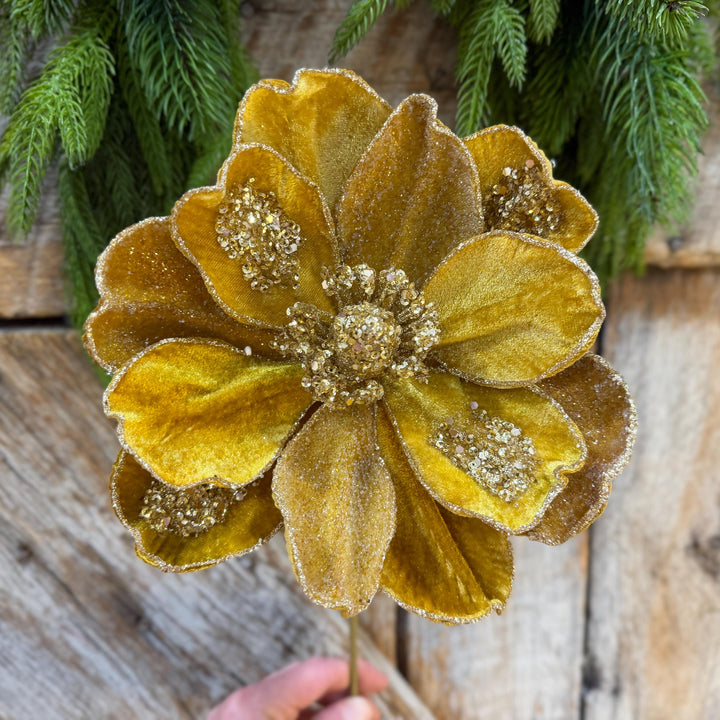 20" Gold Magnolia, Christmas Magnolia, Faux Magnolia Stem, Glitz Magnolia, Gold Christmas Floral, Christmas Tree Floral