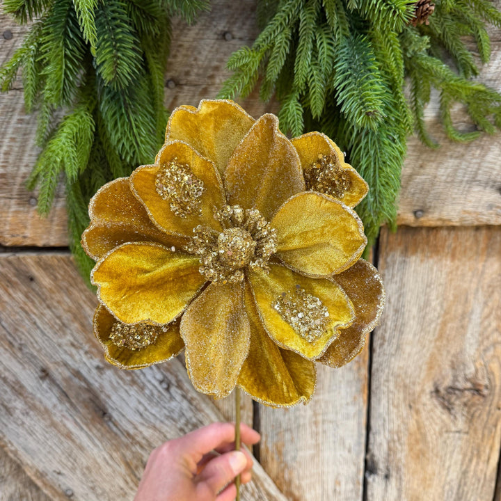 20" Gold Magnolia, Christmas Magnolia, Faux Magnolia Stem, Glitz Magnolia, Gold Christmas Floral, Christmas Tree Floral
