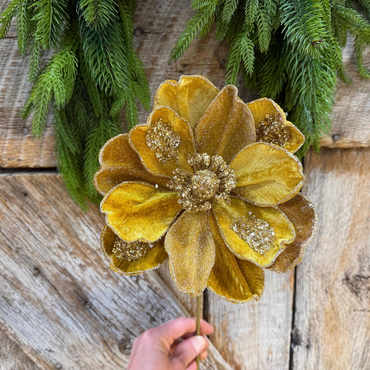 20" Gold Magnolia, Christmas Magnolia, Faux Magnolia Stem, Glitz Magnolia, Gold Christmas Floral, Christmas Tree Floral