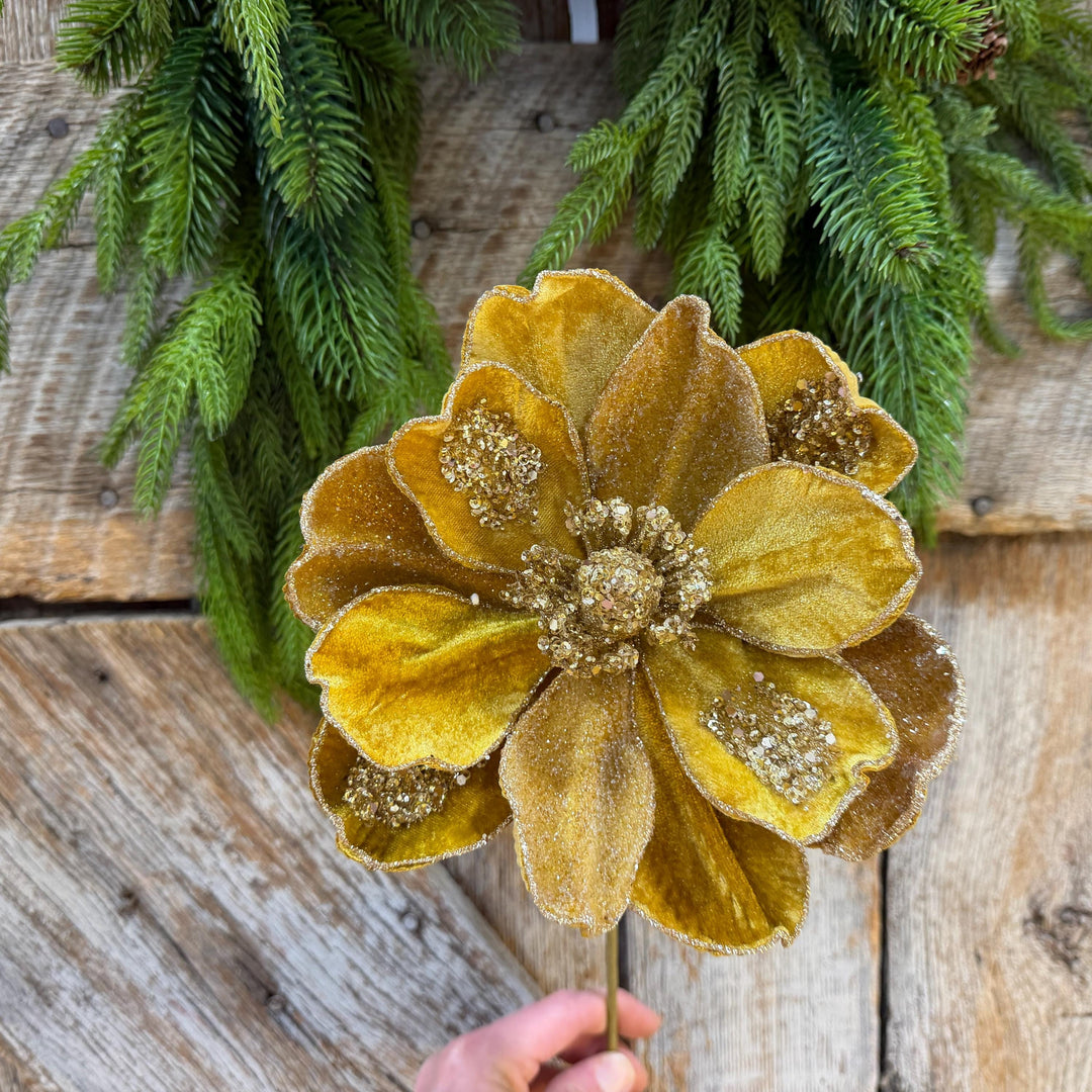 20" Gold Magnolia, Christmas Magnolia, Faux Magnolia Stem, Glitz Magnolia, Gold Christmas Floral, Christmas Tree Floral