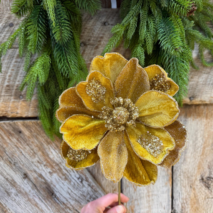 20" Gold Magnolia, Christmas Magnolia, Faux Magnolia Stem, Glitz Magnolia, Gold Christmas Floral, Christmas Tree Floral