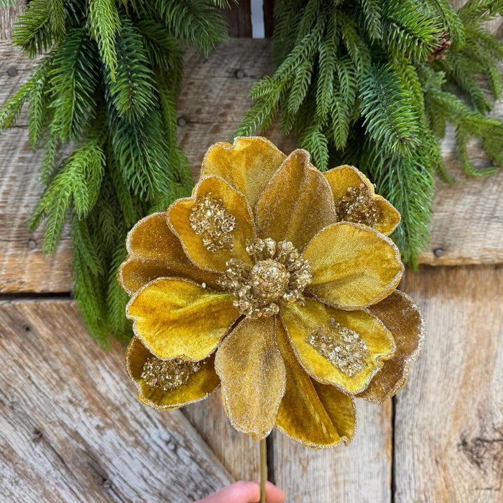 20" Gold Magnolia, Christmas Magnolia, Faux Magnolia Stem, Glitz Magnolia, Gold Christmas Floral, Christmas Tree Floral
