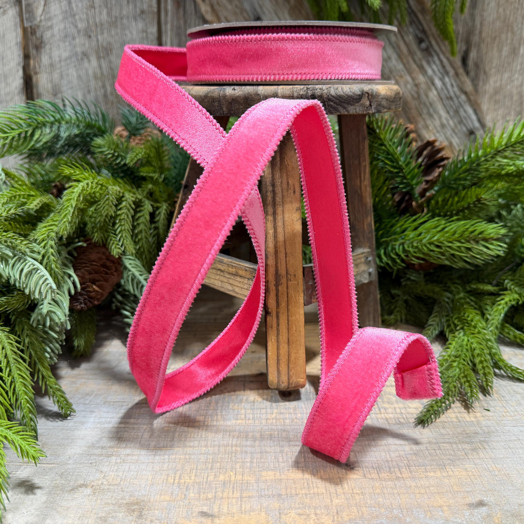 1" BubbleGum Pink Velvet Ribbon, Pink Velvet Ribbon