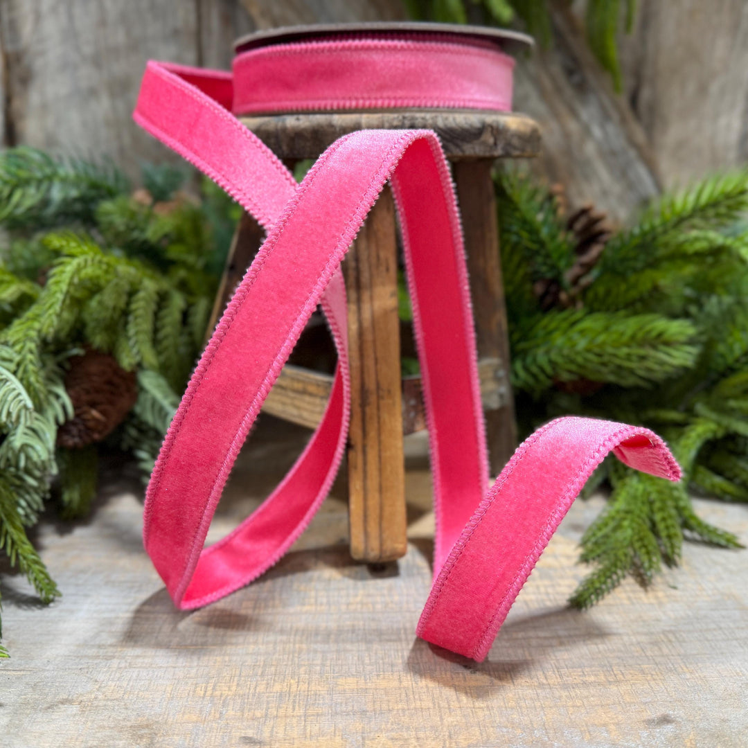 1" BubbleGum Pink Velvet Ribbon, Pink Velvet Ribbon