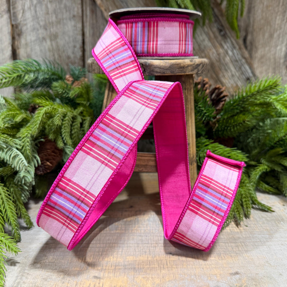 1.5" Pink Plaid Ribbon, Pink Candy Shop Plaid Ribbon