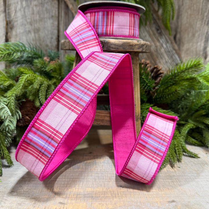 1.5" Pink Plaid Ribbon, Pink Candy Shop Plaid Ribbon