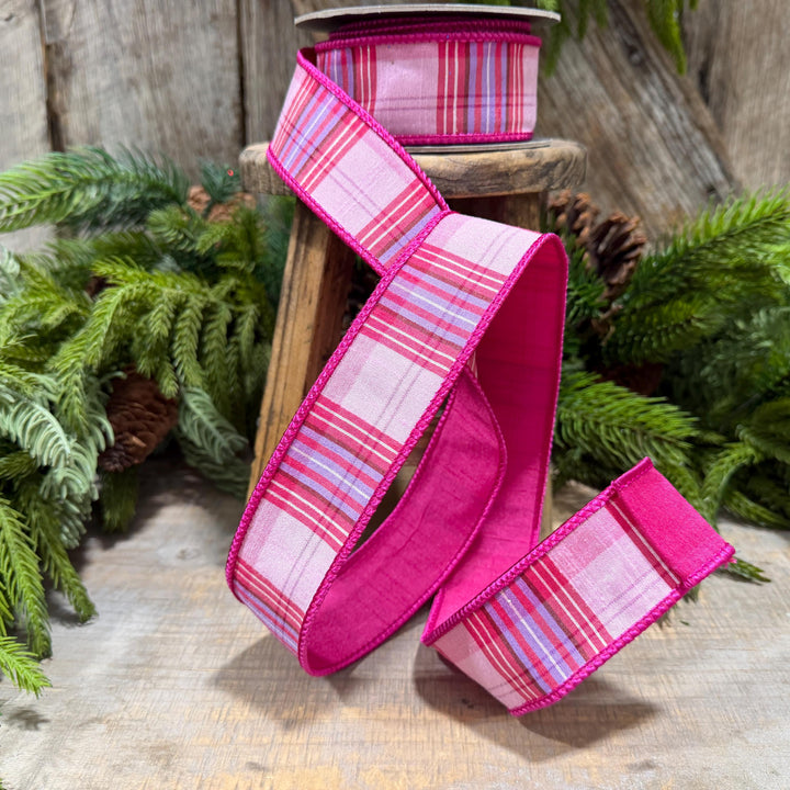 1.5" Pink Plaid Ribbon, Pink Candy Shop Plaid Ribbon