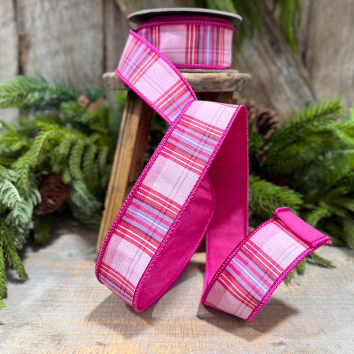 1.5" Pink Plaid Ribbon, Pink Candy Shop Plaid Ribbon