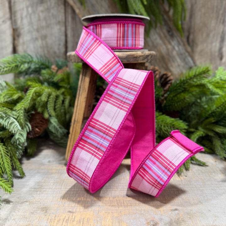 1.5" Pink Plaid Ribbon, Pink Candy Shop Plaid Ribbon