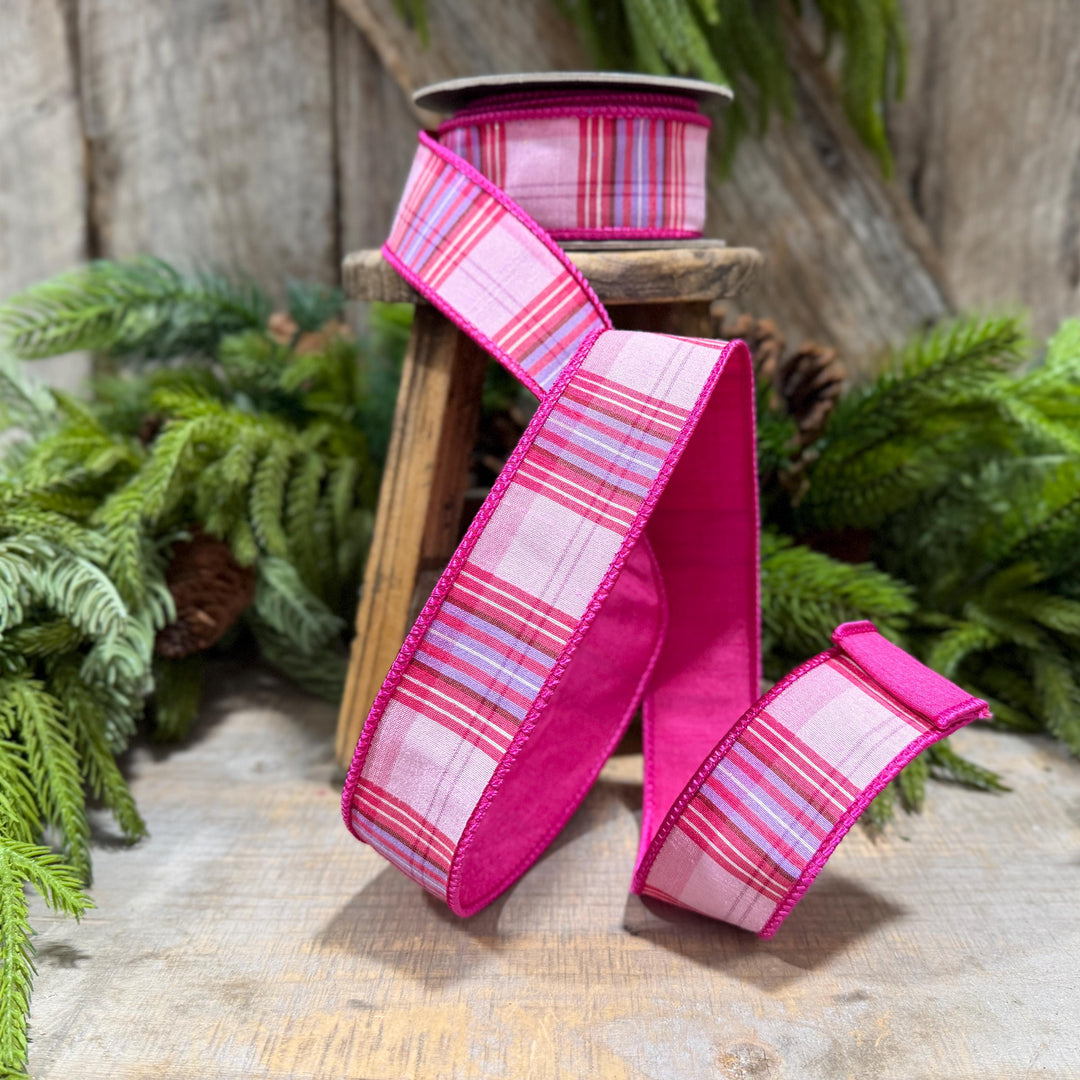 1.5" Pink Plaid Ribbon, Pink Candy Shop Plaid Ribbon