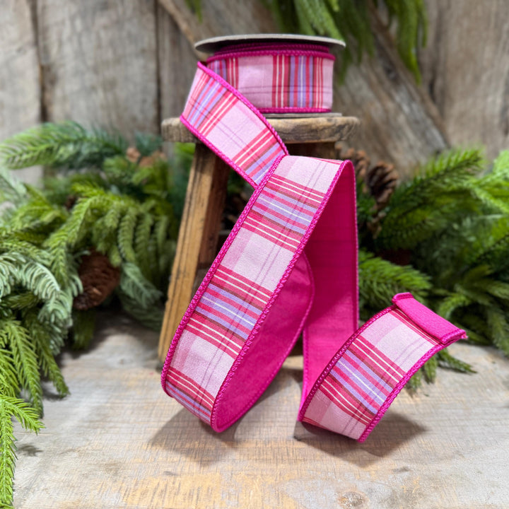 1.5" Pink Plaid Ribbon, Pink Candy Shop Plaid Ribbon