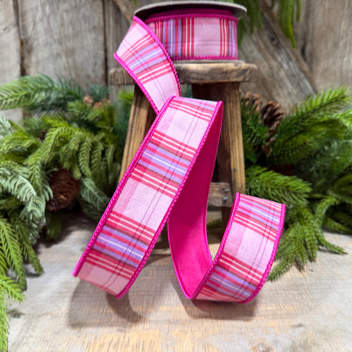 1.5" Pink Plaid Ribbon, Pink Candy Shop Plaid Ribbon