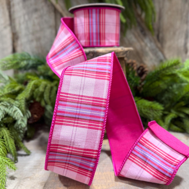 2.5" Pink Plaid Ribbon, Pink Candy Shop Plaid Ribbon