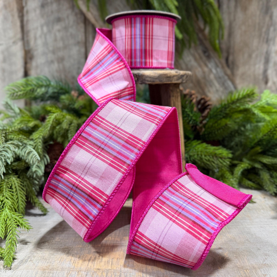 2.5" Pink Plaid Ribbon, Pink Candy Shop Plaid Ribbon