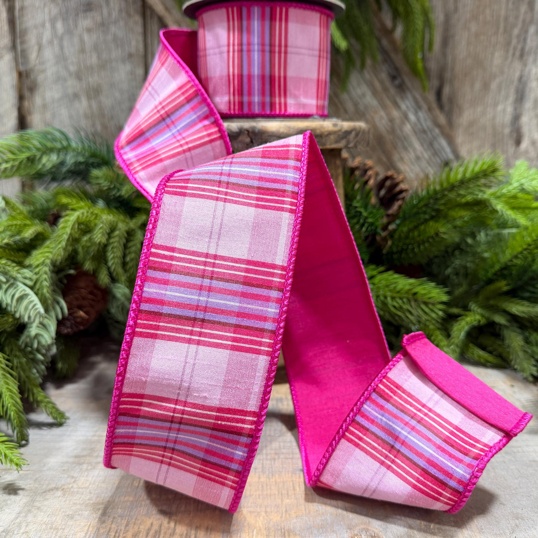 2.5" Pink Plaid Ribbon, Pink Candy Shop Plaid Ribbon