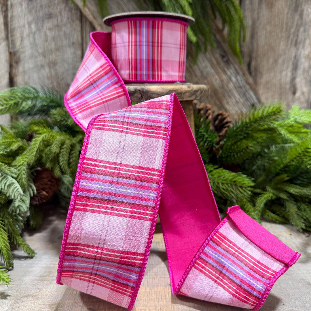 2.5" Pink Plaid Ribbon, Pink Candy Shop Plaid Ribbon