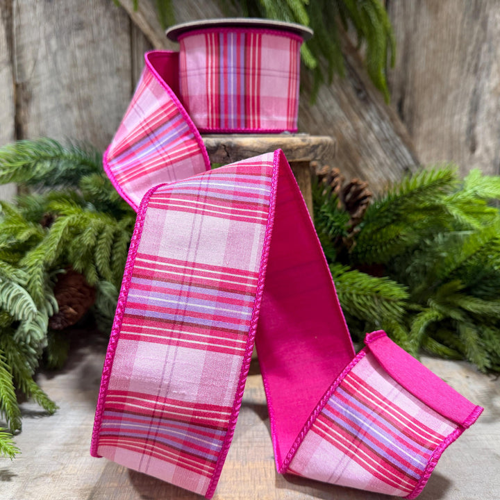 2.5" Pink Plaid Ribbon, Pink Candy Shop Plaid Ribbon