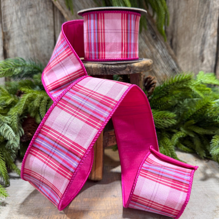 2.5" Pink Plaid Ribbon, Pink Candy Shop Plaid Ribbon