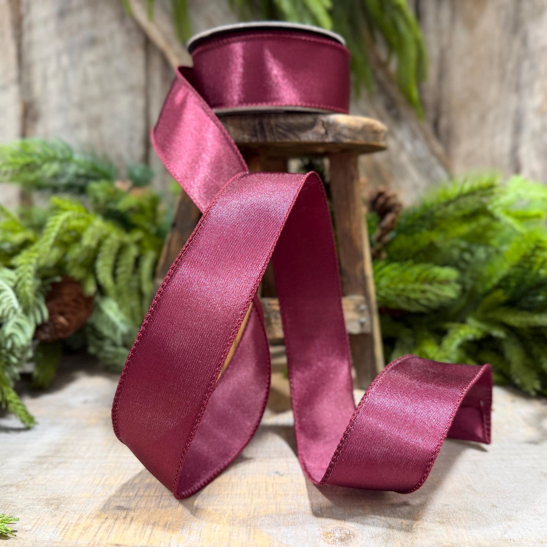 1.5" Burgundy Satin Ribbon, Burgundy Christmas Ribbon,