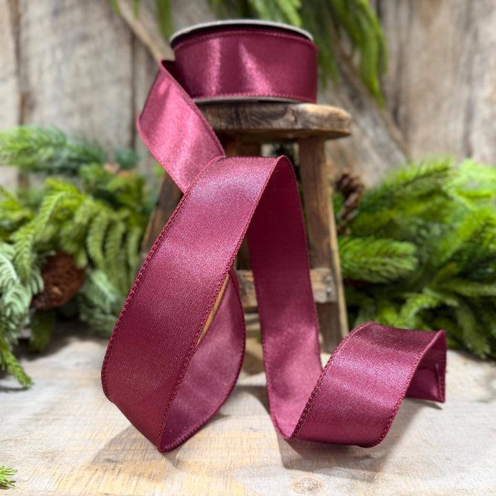 1.5" Burgundy Satin Ribbon, Burgundy Christmas Ribbon,