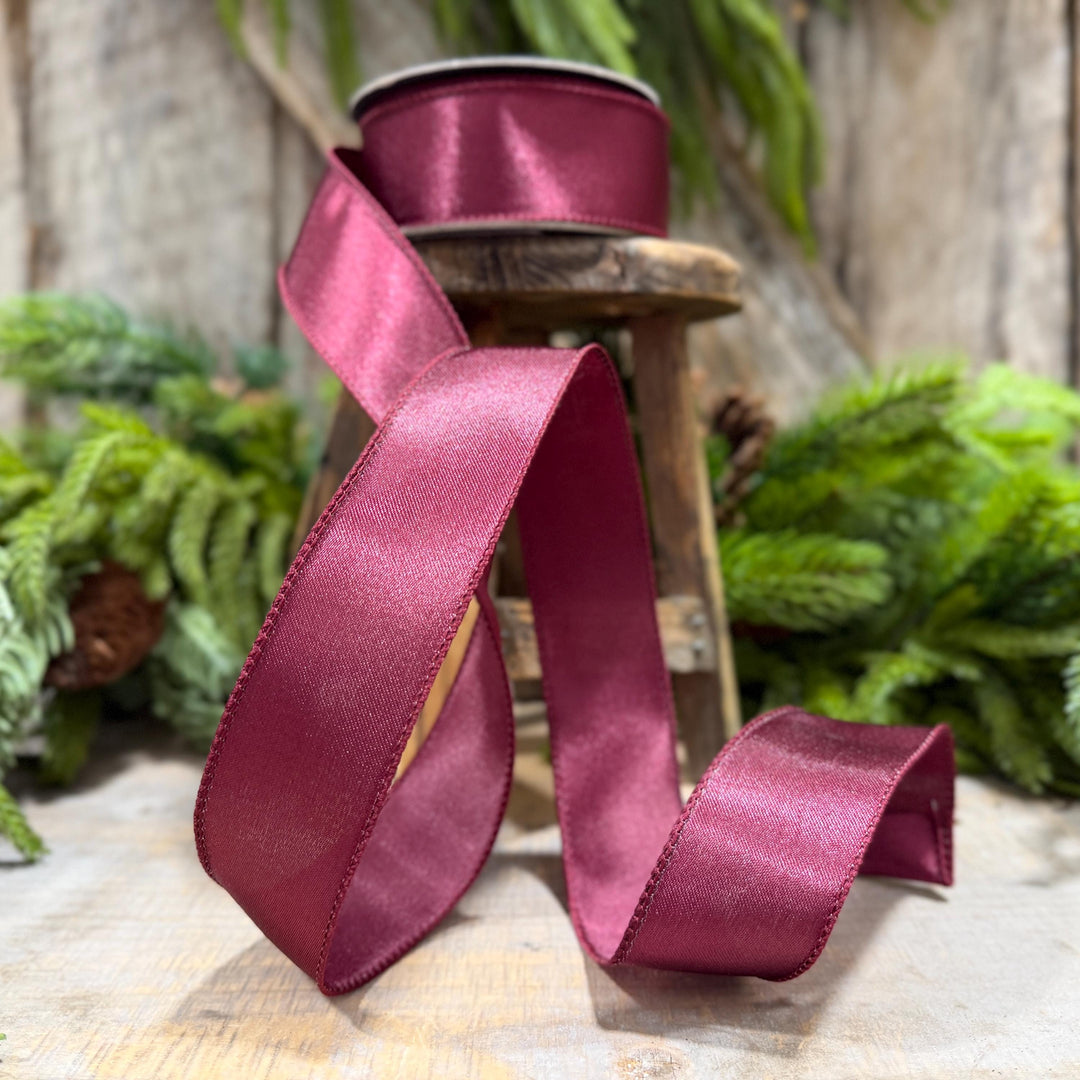 1.5" Burgundy Satin Ribbon, Burgundy Christmas Ribbon,
