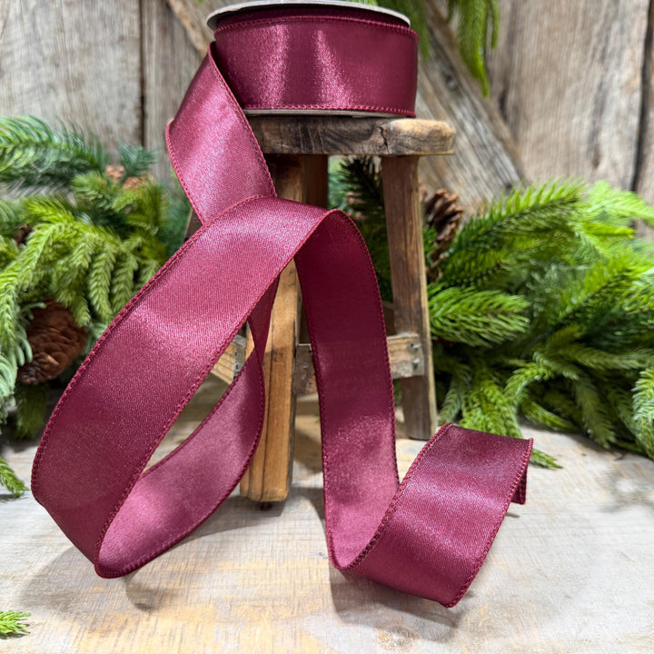 1.5" Burgundy Satin Ribbon, Burgundy Christmas Ribbon,