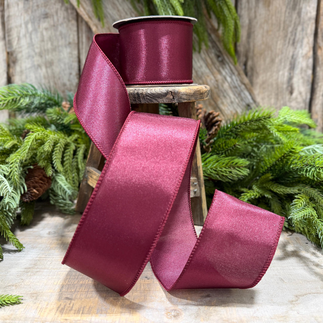 2.5" Burgundy Satin Ribbon, Burgundy Christmas Ribbon,