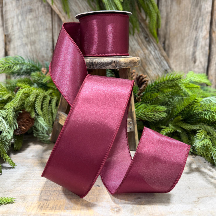 2.5" Burgundy Satin Ribbon, Burgundy Christmas Ribbon,