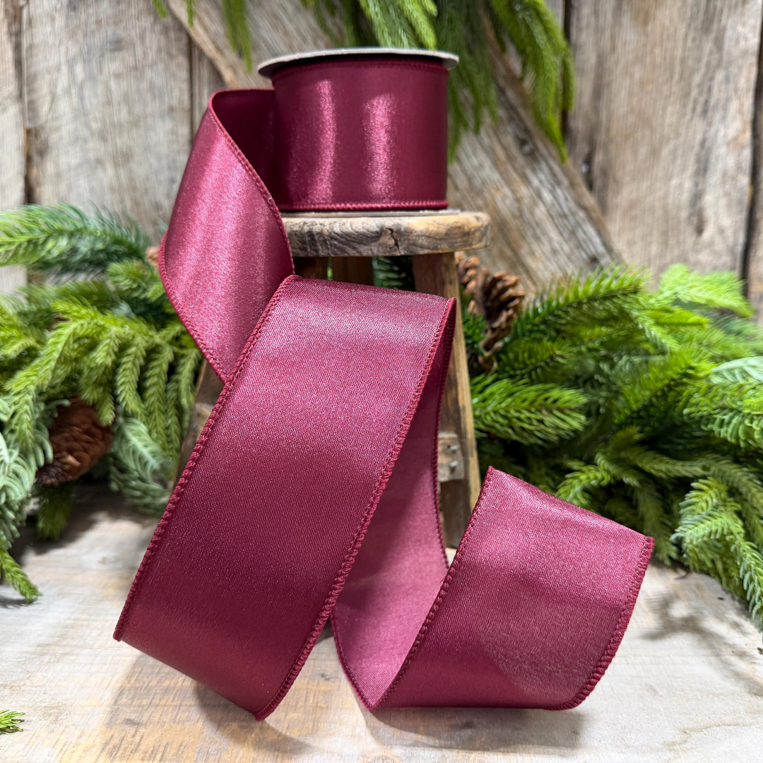 2.5" Burgundy Satin Ribbon, Burgundy Christmas Ribbon,
