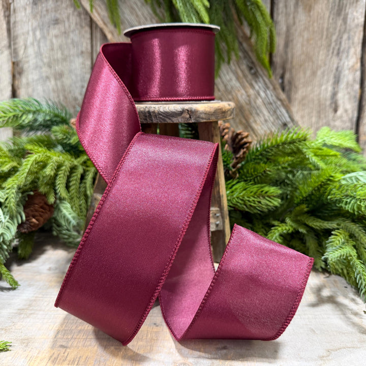 2.5" Burgundy Satin Ribbon, Burgundy Christmas Ribbon,