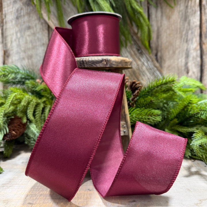 2.5" Burgundy Satin Ribbon, Burgundy Christmas Ribbon,