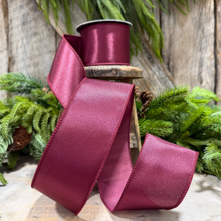 2.5" Burgundy Satin Ribbon, Burgundy Christmas Ribbon,