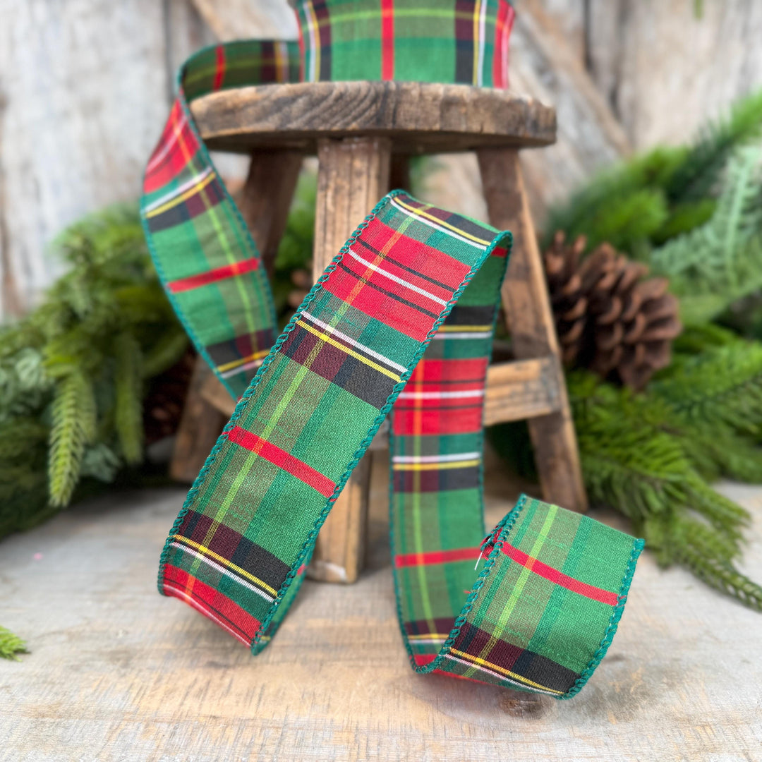 1.5" Hunter Green Tartan Christmas Plaid Ribbon