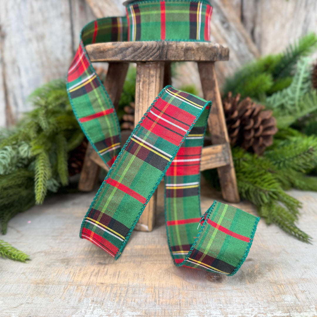 1.5" Hunter Green Tartan Christmas Plaid Ribbon