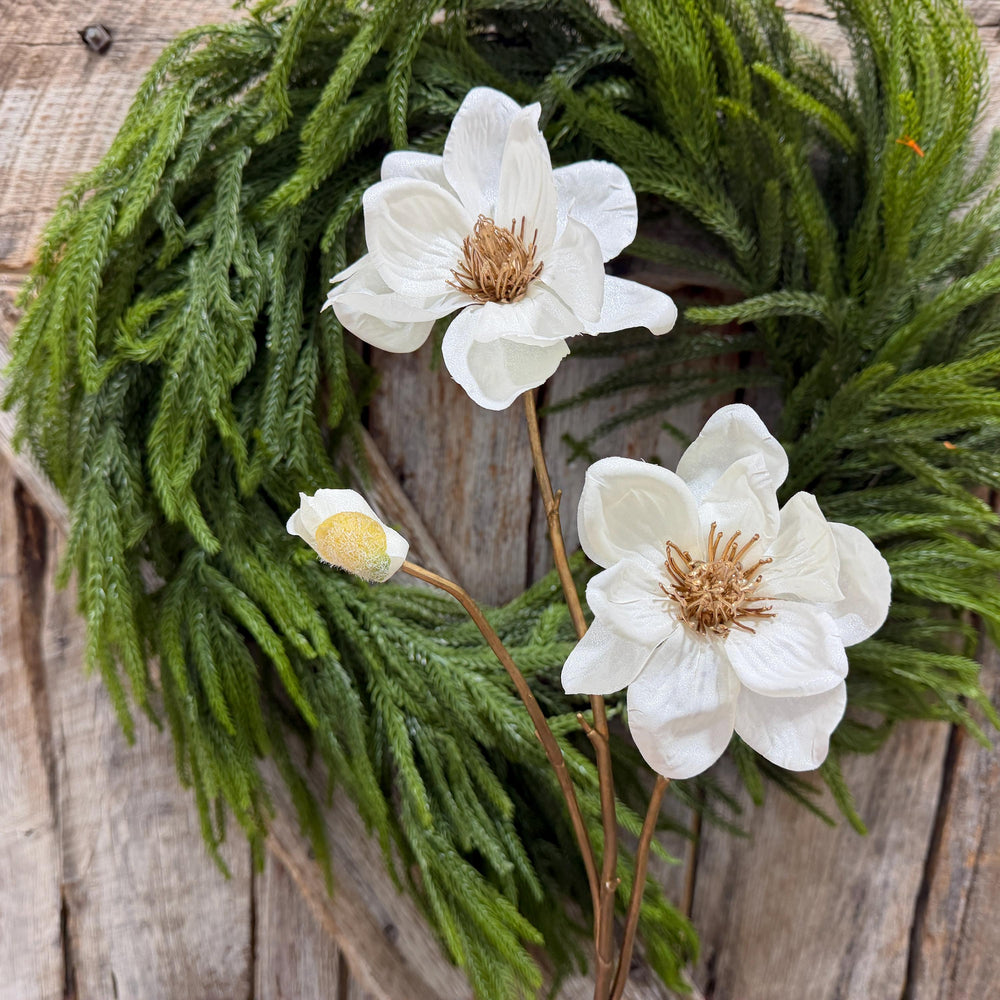 30" White Magnolia Floral Spray, Christmas Magnolia