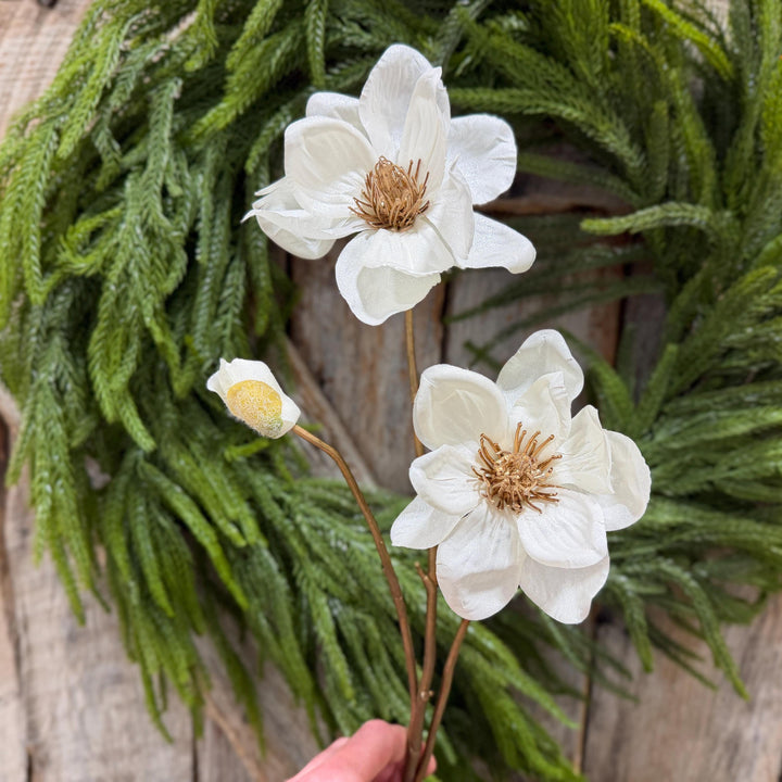 30" White Magnolia Floral Spray, Christmas Magnolia