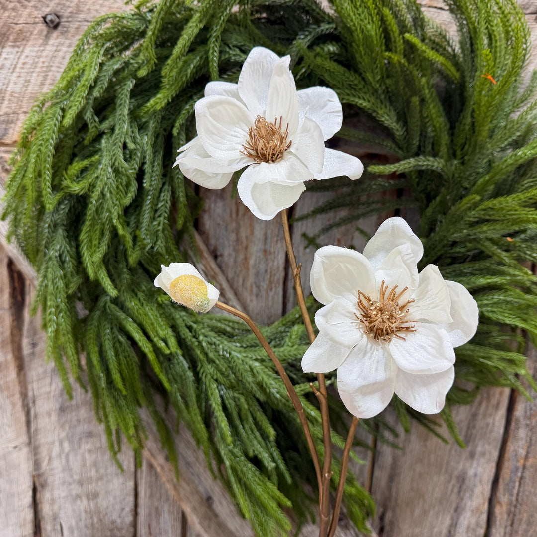 30" White Magnolia Floral Spray, Christmas Magnolia