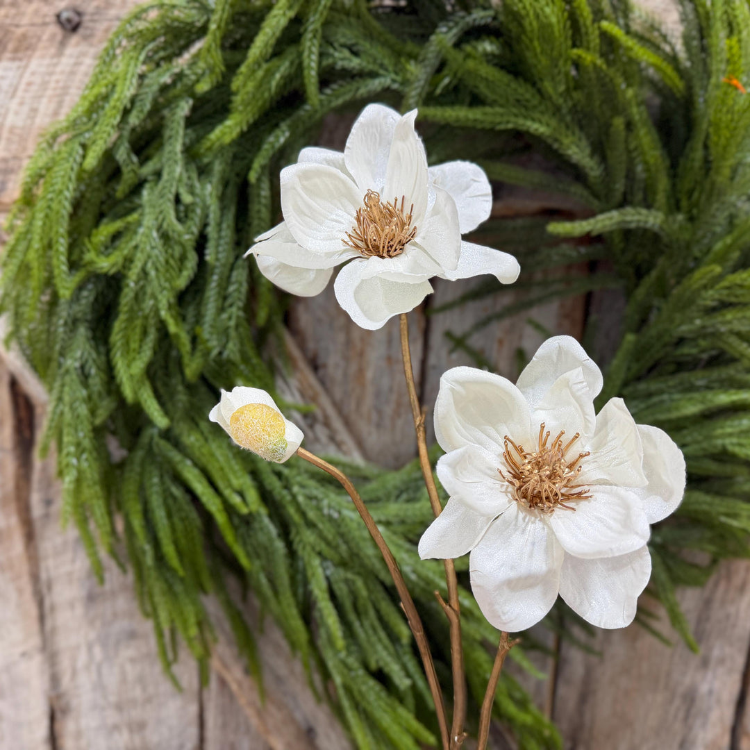 30" White Magnolia Floral Spray, Christmas Magnolia