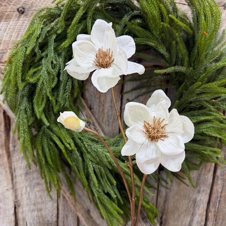 30" White Magnolia Floral Spray, Christmas Magnolia